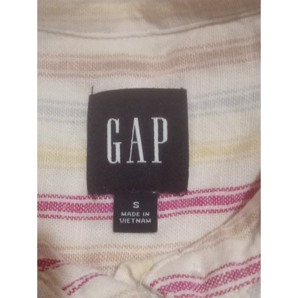NWT Women’s Gap Button-Down Linen Blend Shirt- Pink Multicolor Size Small S - Picture 10 of 14